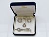 Picture of Cufflinks and tie clips, round, transparent crystals, silver-plated 