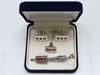 Picture of Cufflinks and tie clips, rectangular, topaz golden yellow crystals, silver-plated 