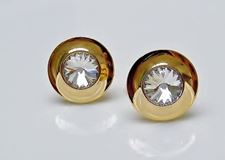 Picture of Cufflinks, round, dome, central transparent crystal, gold-plated 