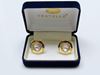 Picture of Cufflinks, round, dome, central transparent crystal, gold-plated 