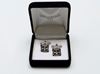 Picture of Cufflinks, open-worked square, black crystals, silver-plated 