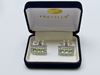 Picture of Cufflinks, rectangular, peridot green crystals, silver-plated