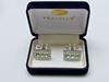 Picture of Cufflinks, rectangular, peridot green crystals, silver-plated