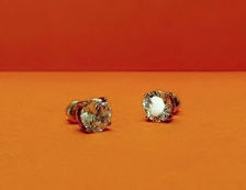 Picture of “Brilliant” cut modern stud earrings, sterling silver, white gold-plated, round cubic zirconia, medium, 7 mm