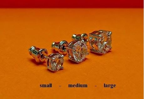 Picture of “Brilliant cut” modern stud earrings, sterling silver, round cubic zirconia, medium, 7.7 mm