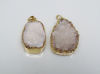 Picture of 32x42 mm, gemstone, pendant, druzy agate, white, gold color rim