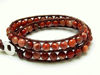 Image de Bracelet wrap en cuir, perles pierres gemmes, jaspe pavot nouveau