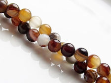 Picture of 6x6 mm, round, gemstone beads, natural striped agate, white with caramel to deep brown