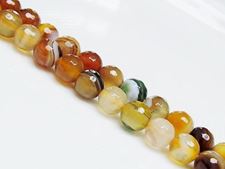 Picture of 8x8 mm, round, gemstone beads, natural striped agate, yellow brown, faceted