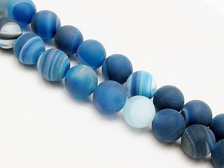 Image de 10x10 mm, perles rondes, pierres gemmes, agate à rayures naturelle, bleu électrique, dépolie