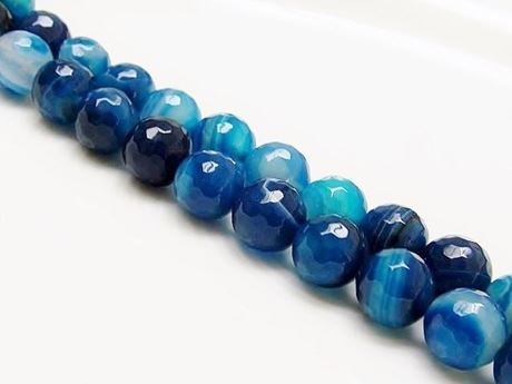 Picture of 10x10 mm, round, gemstone beads, natural striped agate, deep electric blue, faceted