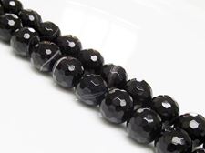 Picture of 10x10 mm, round, gemstone beads, natural striped agate, black, faceted