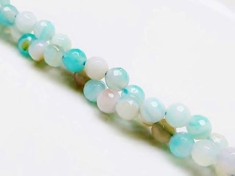 Picture of 6x6 mm, round, gemstone beads, natural striped agate, light turquoise blue, faceted