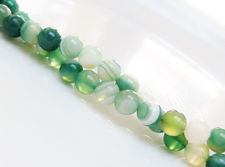 Picture of 6x6 mm, round, gemstone beads, natural striped agate, variegated emerald green