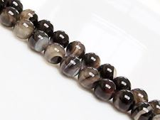 Picture of 8x8 mm, round, gemstone beads, natural striped agate, deep smoky brown