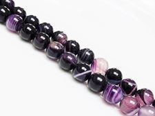 Picture of 8x8 mm, round, gemstone beads, natural striped agate, purple