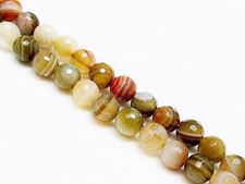 Picture of 8x8 mm, round, gemstone beads, natural striped agate, moss green, faceted