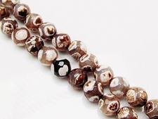 Picture of 10x10 mm, round, gemstone beads, crackle agate, beige, Tibetan style, white and brown dots