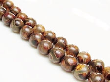 Picture of 8x8 mm, round, gemstone beads, agate, Tibetan style, beige brown and grayish brown, opaque