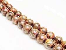 Picture of 8x8 mm, round, gemstone beads, agate, Tibetan style, beige brown and light grayish-brown