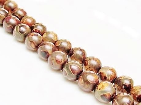 Picture of 8x8 mm, round, gemstone beads, agate, Tibetan style, beige brown and light grayish-brown