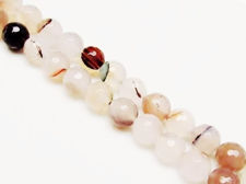 Image de 10x10 mm, perles rondes, pierres gemmes, agate, blanche, naturelle, avec inclusions végétales, à facettes