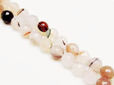 Picture of 10x10 mm, round, gemstone beads, agate, white, natural, with plant inclusions, faceted