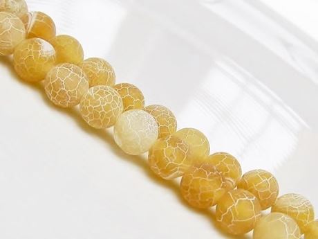 Picture of 8x8 mm, round, gemstone beads, crackle agate, yellow, frosted