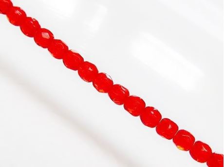 Picture of 3x3 mm, Czech faceted round beads, hyacinth orange red, translucent