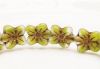 Picture of 14x13 mm, pressed Czech beads, cherry blossom flower, variegated moss green and floral white, matte, old gold patina