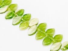 Picture of 12x7 mm, Czech druk beads, wavy leaf, lime green & cream