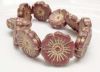 Image de 22x22 mm, perles de verre pressé tchèque, fleur hawaïenne, brun rouge, mat, patine bronze, 3 pièces