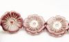 Image de 22x22 mm, perles de verre pressé tchèque, fleur hawaïenne, brun rouge, mat, patine bronze, 3 pièces