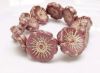 Image de 22x22 mm, perles de verre pressé tchèque, fleur hawaïenne, brun rouge, mat, patine bronze, 3 pièces