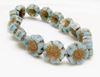 Picture of 14x14 mm, Czech druk beads, Hawaiian flower, sky blue, matte, patina old gold effect