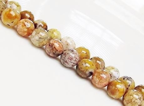 Picture of 8x8 mm, round, gemstone beads, common opal, honey yellow, natural