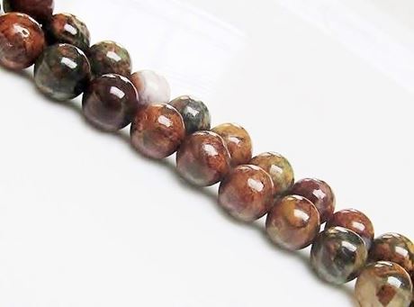 Picture of 8x8 mm, round, gemstone beads, common opal, green and brown, natural