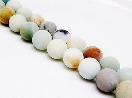 Picture of 8x8 mm, round, gemstone beads, multicolored amazonite, natural, frosted