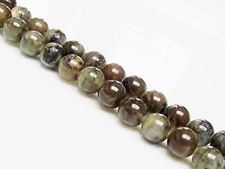 Picture of 8x8 mm, round, gemstone beads, labradorite, green brown, natural