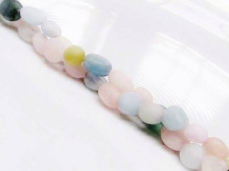 Picture of 6x8 mm, pebble, gemstone beads, Morganite or pink beryl, natural, frosted