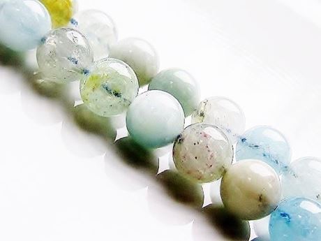 Picture of 8x8 mm, round, gemstone beads, multicolored aquamarine, natural