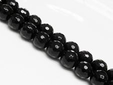 Picture of 10x10 mm, round, gemstone beads, Blackstone, faceted