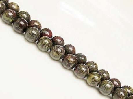 Picture of 8x8 mm, round, gemstone beads, Bloodstone, natural