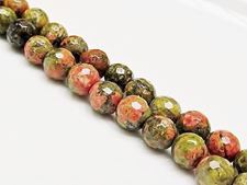 Picture of 8x8 mm, round, gemstone beads, unakite, natural, faceted
