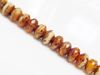 Picture of 5x8 mm, Czech faceted rondelle beads, corn silk white, opaque, honey brown glaze, picasso