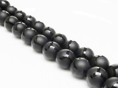 Picture of 10x10 mm, round, gemstone beads, onyx, black, frosted, shiny polygon design