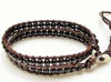 Image de Bracelet wrap en cuir, perles pierres gemmes, onyx, noir