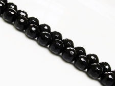 Picture of 8x8 mm, round, gemstone beads, onyx, black, A-grade, faceted