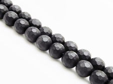 Picture of 6x6 mm, round, gemstone beads, onyx, black, frosted, small facets