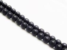 Picture of 6x6 mm, round, gemstone beads, onyx, black, A-grade, frosted